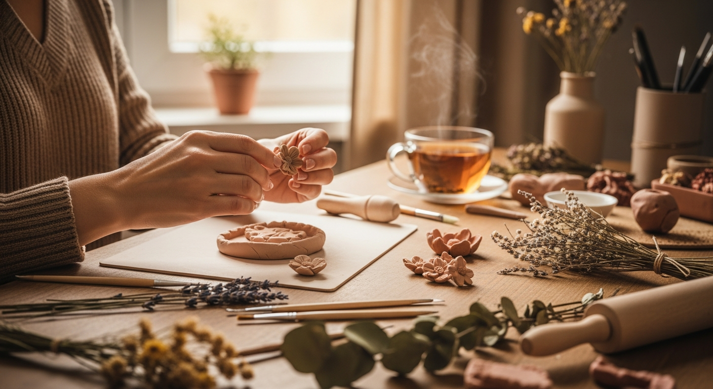 Мастер за созданием декоративного изделия из глины